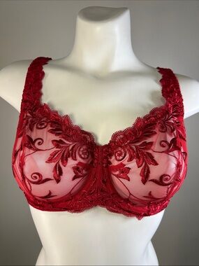 Soma Red Floral Embroidered Sheer Underwire Bra 38D